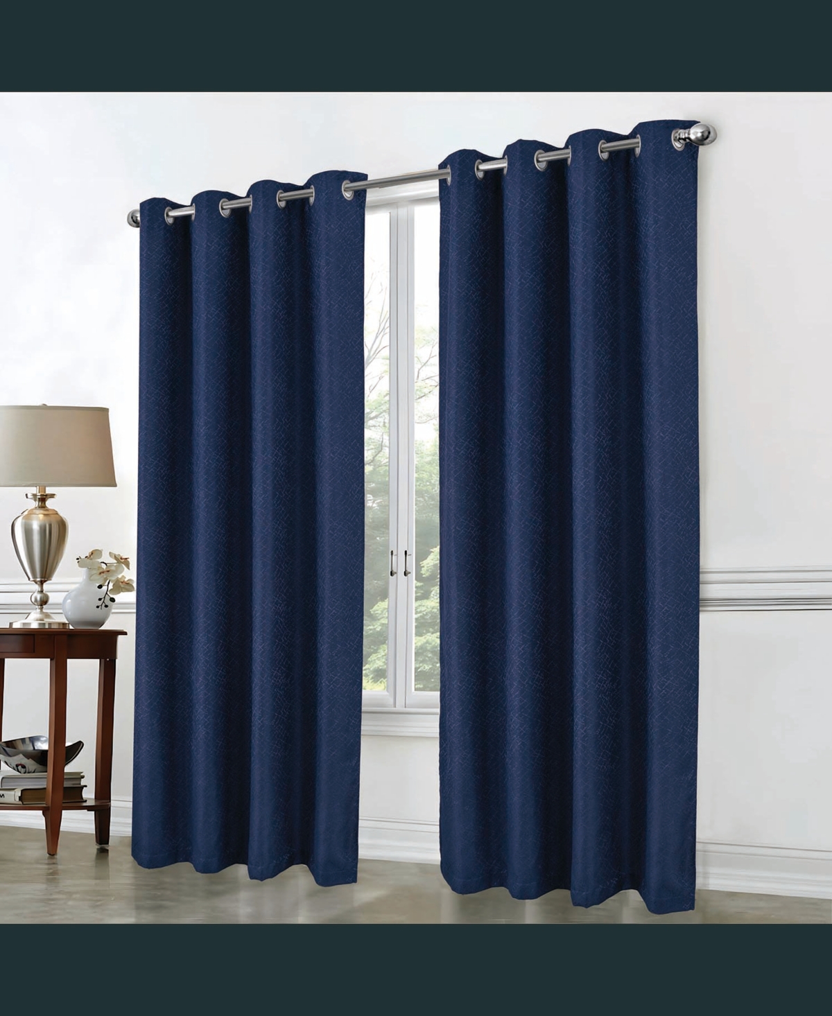 Rt Designer Collection Cassi Shimmer Jacquard 2 Pack Grommet Curtain Panel Pair 36" x 84" Navy Blue