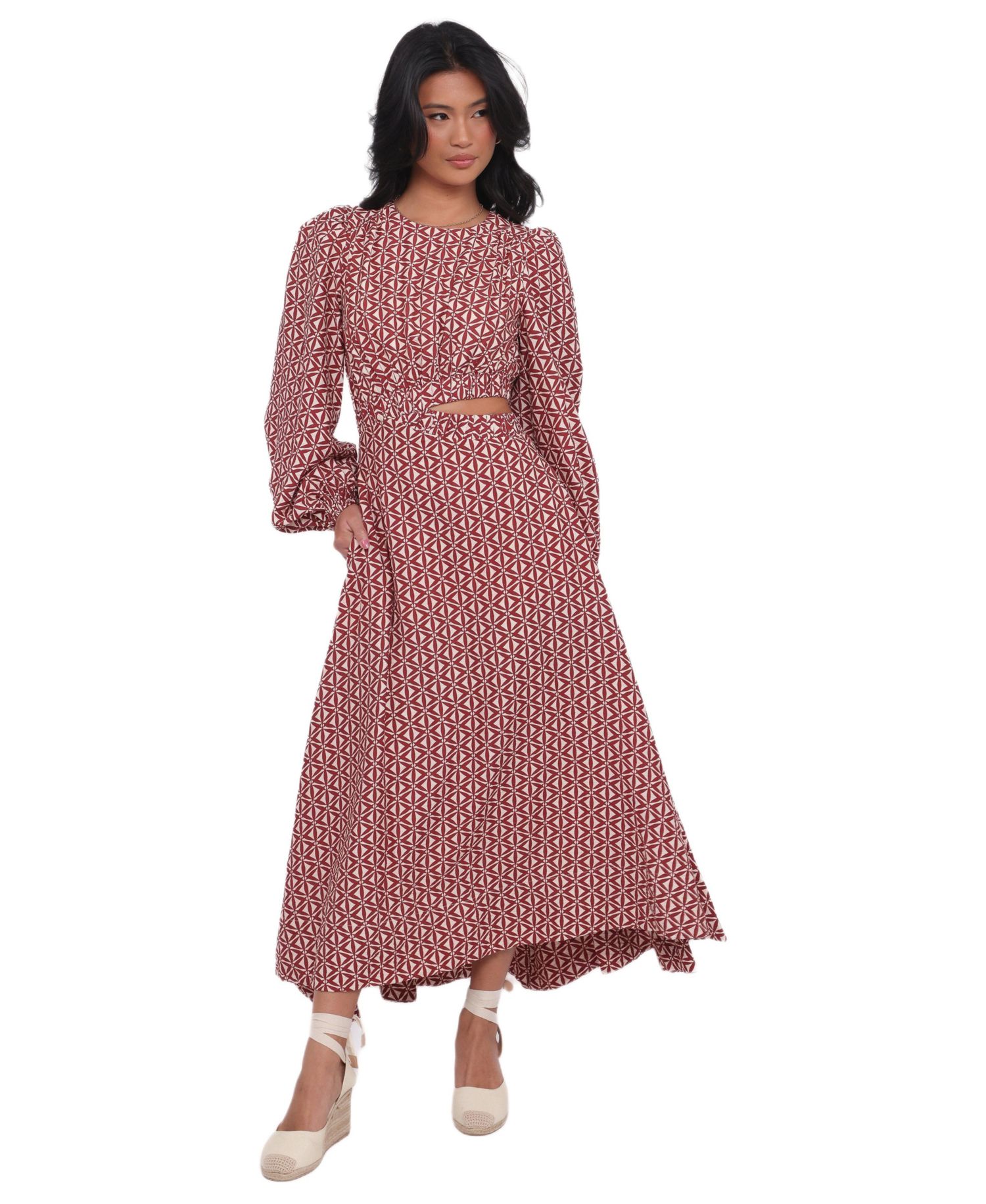 Women's Ginnee Puff Sleeve Cutout Midi Dress