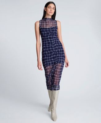 Women's High Neck Mesh Midi Dress