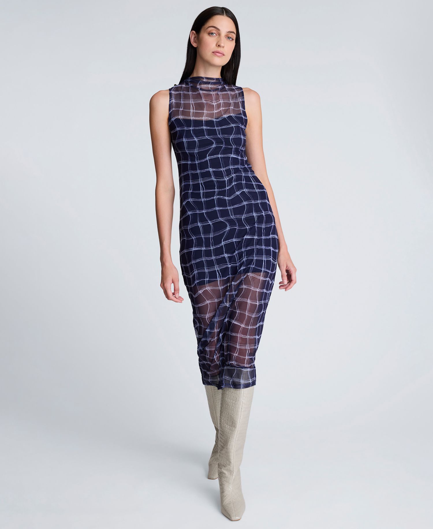 Women's High Neck Mesh Midi Dress
