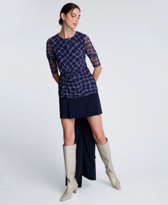 Women's Knotted Waist Plaid Long-Sleeve Top