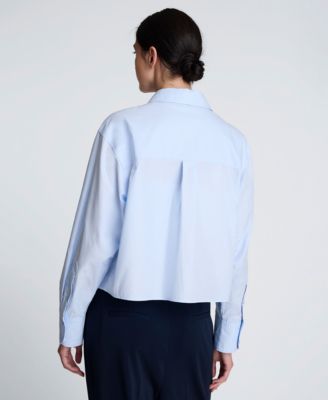 Women's Cropped Tuxedo Style Blue Button Down