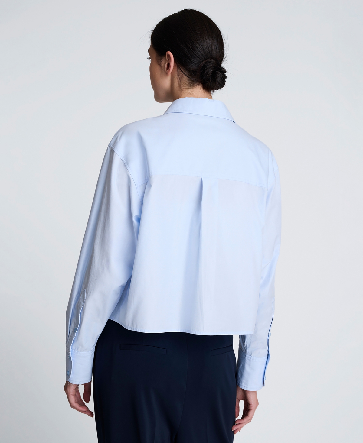 Kenneth Cole Women's Cropped Tuxedo Style Blue Button Down