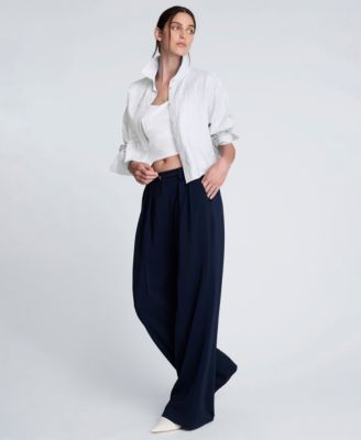 Women's Cropped Tuxedo Style Blue Button Down