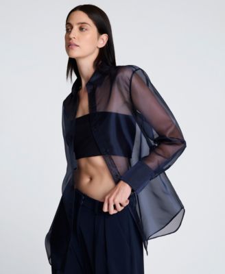 Women's Oversized Organza Long-Sleeve Top