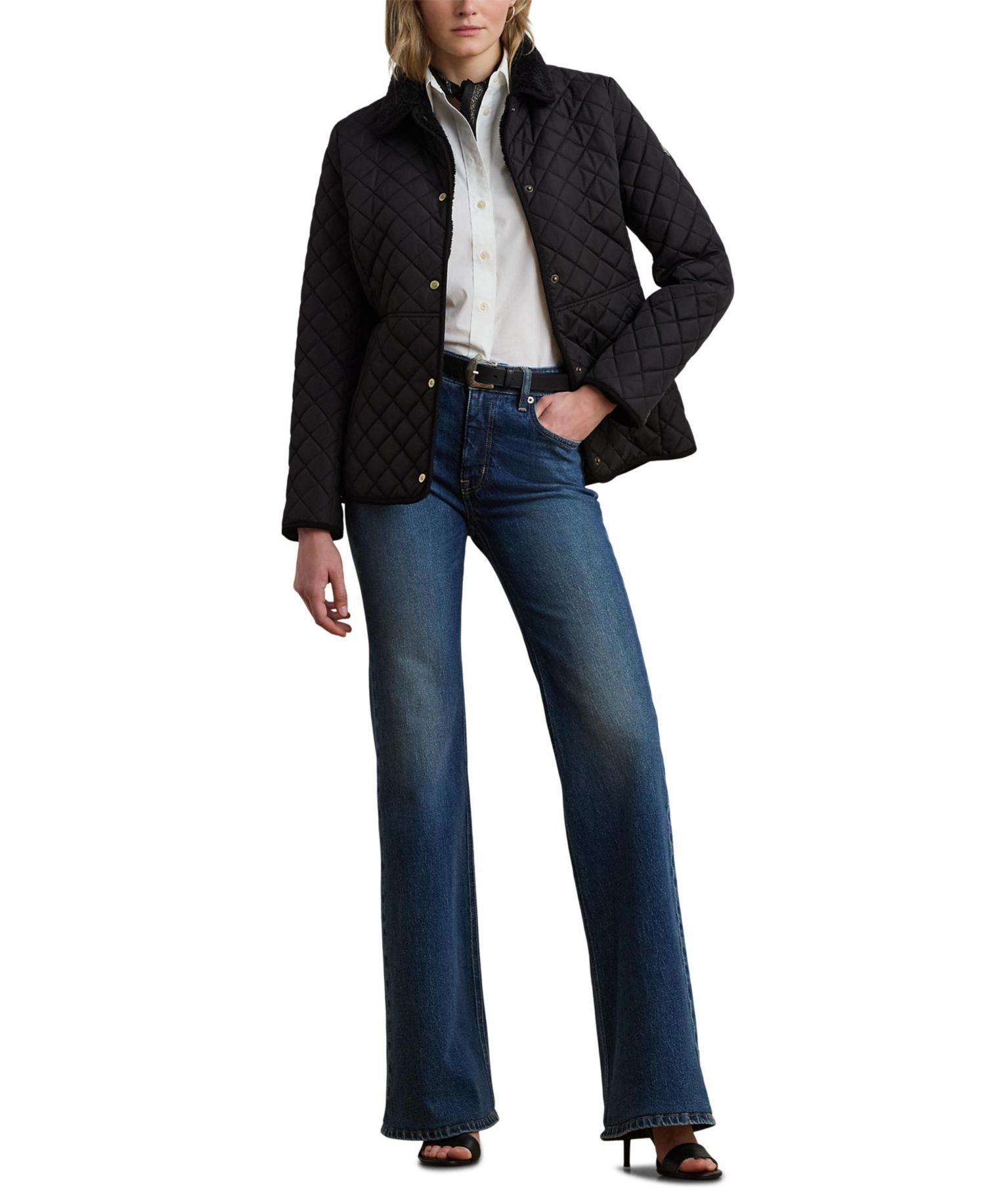 Women's Faux-Sherpa-Collar Quilted Coat, Created for Macy's