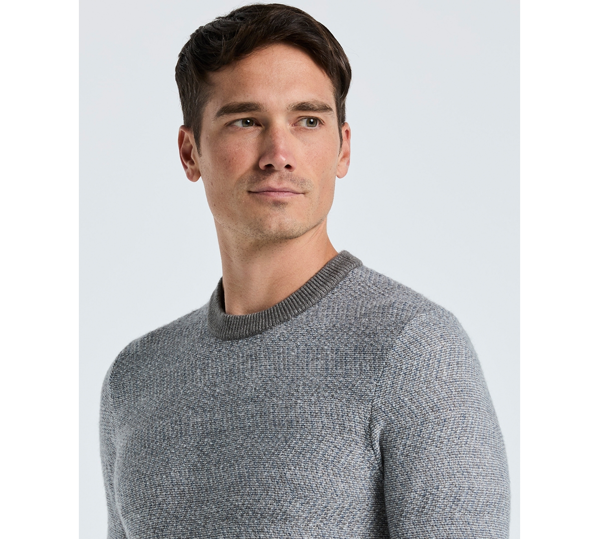 Perry Ellis Men's Herringbone Crew Neck Sweater In Gray
