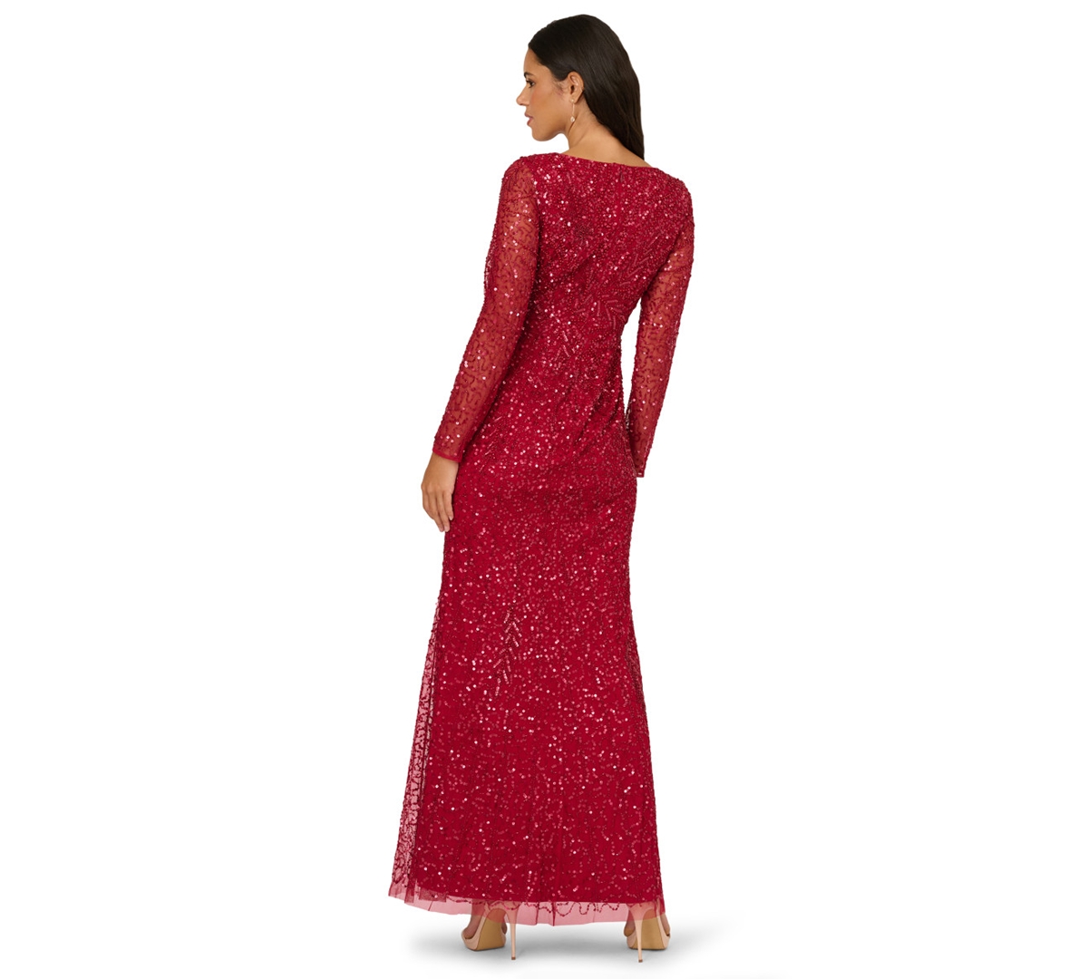 Adrianna Papell Petite V-neck Beaded Dress In Red