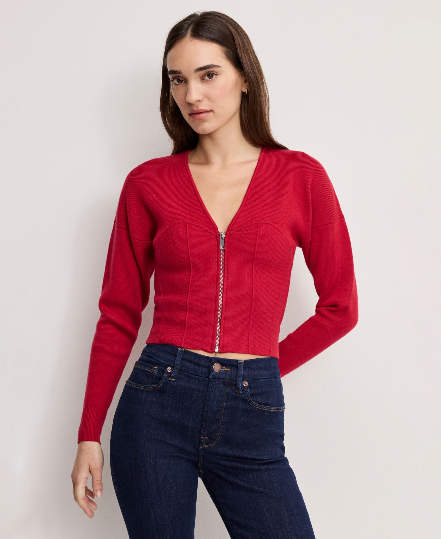 Women's V-Neck Front Zipper Sweater