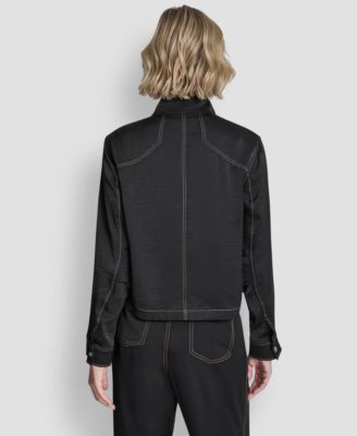 Women's Top Stitch Glazed High Mock Neck Dressing Jacket