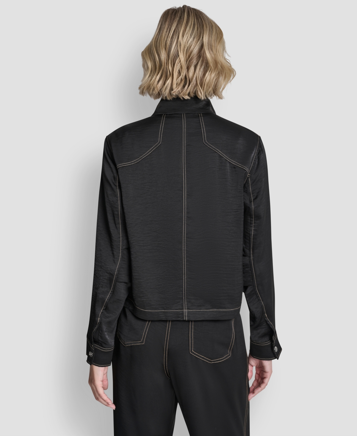 Dkny Women's Top Stitch Glazed High Mock Neck Dressing Jacket