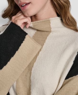 Women's Long-Sleeve Mock Neck Color-Block Sweater