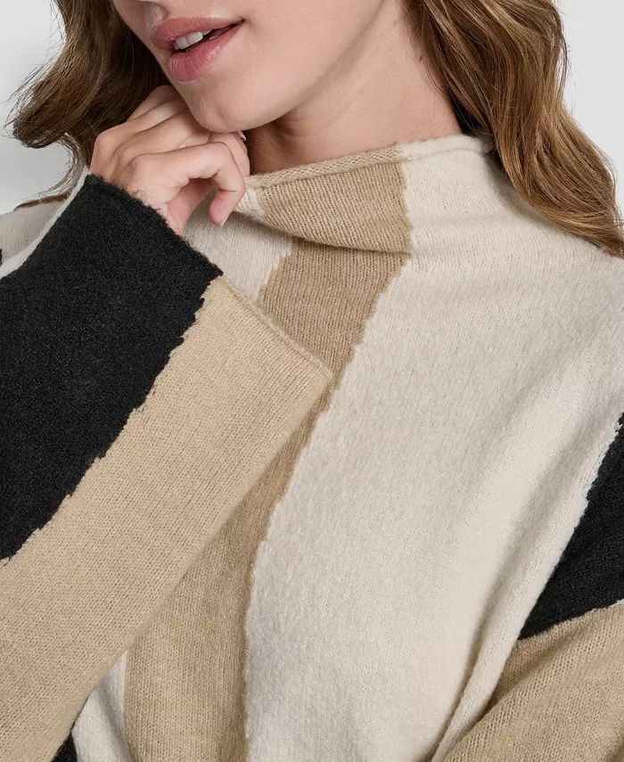 Women's Long-Sleeve Mock Neck Color-Block Sweater - thumbnail 3