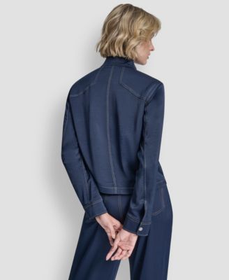 Women's Top Stitch Glazed High Mock Neck Dressing Jacket