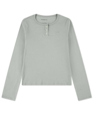 abercrombie kids Girls Essential Long Sleeve Henley T-Shirt - Sage green 9$
