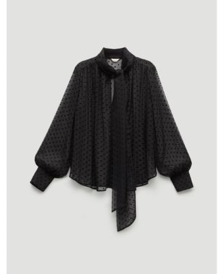 Women's Tie Neck Flocked Spot Blouse