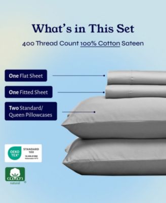 Soft Cotton Sheet Set - 400 Thread Count 100% Cotton Sateen - Queen