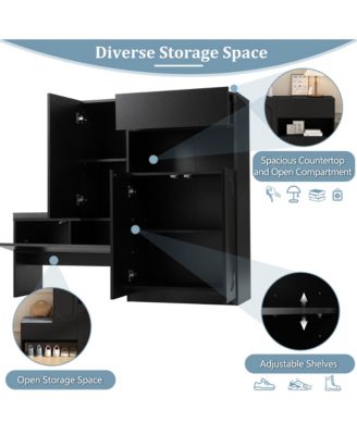 Shoe Storage Bench with Cushion Seat, Doors, and Shelves