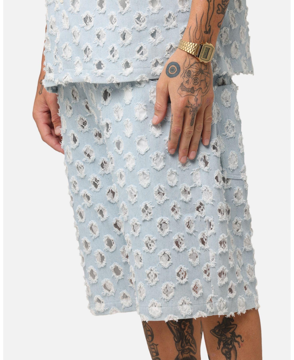 Xxiii Men's Lace Textured Denim Jorts