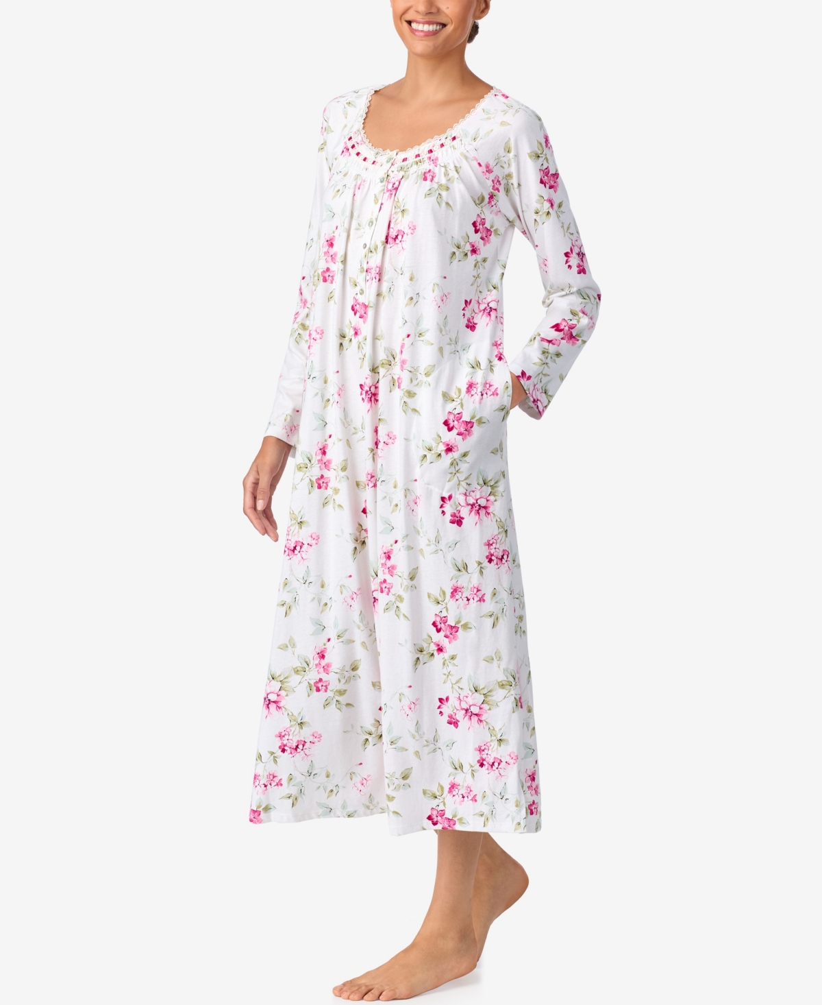 Aria Women's Long Sleeve Brushed Cotton Ballet Nightgown In White