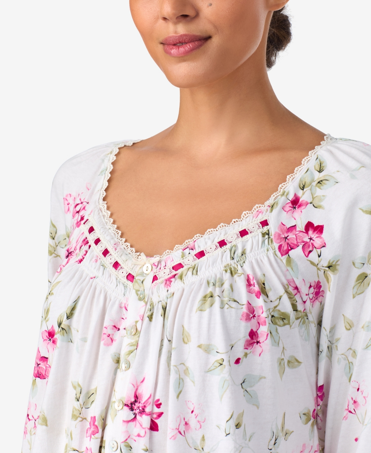 Aria Women's Brushed Long Sleeve Brushed Cotton Jersey Nightgown In White