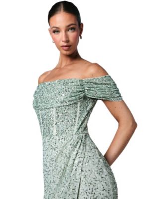 Women's Sequin Bardot Maxi Bridesmaid Dress