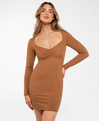 Women's Redtag Thermal Shapewear Long Sleeve Sweetheart Mini Dress