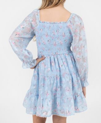 Girls 7-16 Floral Burnout Chiffon Long-Sleeve Dress