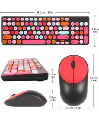 Wireless Keyboard & Mouse Combo, Typewriter Style with Round Keycaps, 2.4GHz for Computer, Desktop, Laptop - Black Colorful