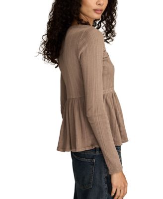 Women's Embroidered Peplum Long-Sleeve Top