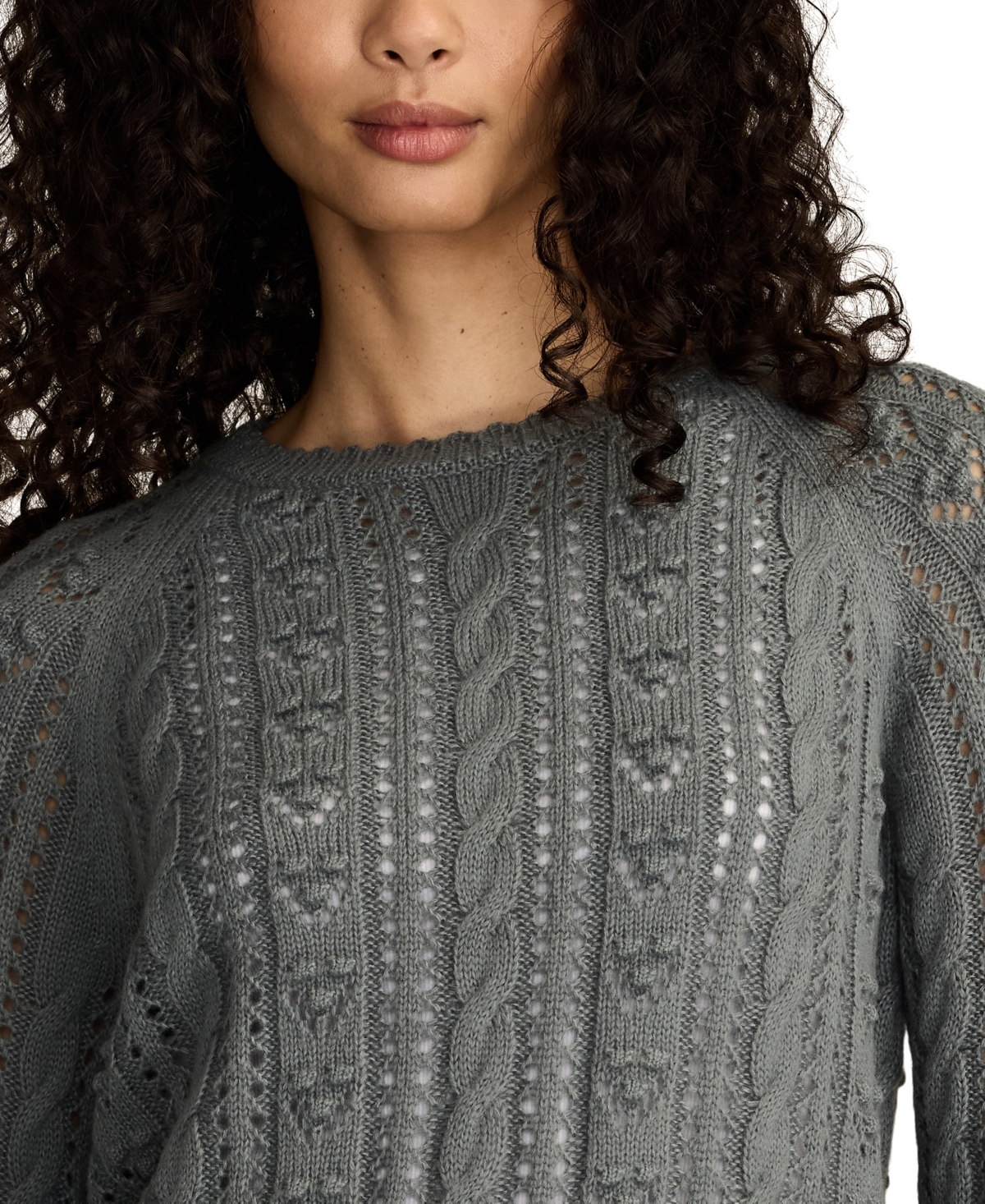 Lucky Brand Women's Pointelle Crewneck Sweater In Gray
