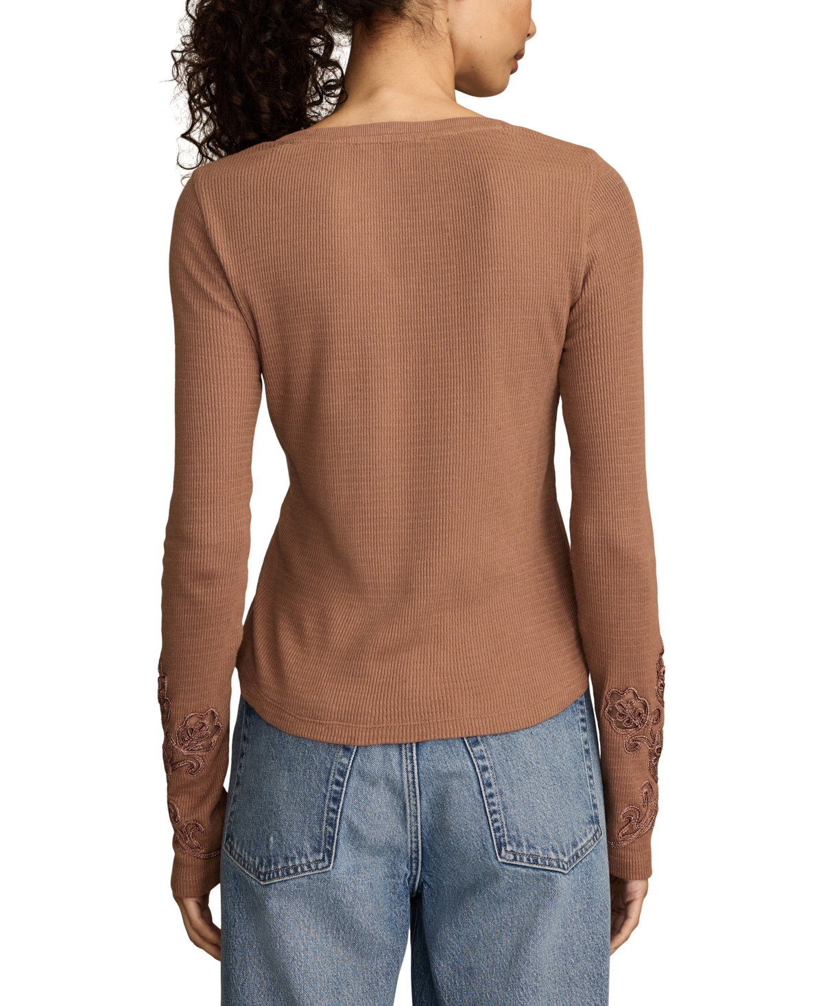 Lucky Brand Cutwork Detail Cotton Rib Top In Brown