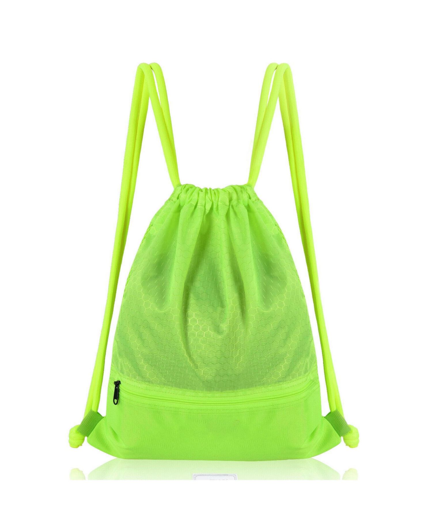 Drawstring Backpack String Bag Foldable Sports Sack with Zipper Pocket-Green