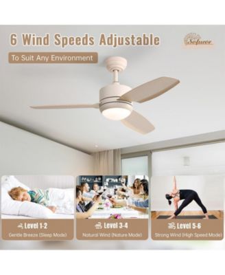 46-inch Modern Beige 3-blade Ceiling Fan with LED Light with Six-speed Remote Control