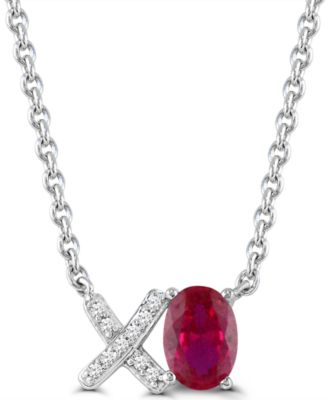 Created Pink Sapphire (7/8 ct. t.w) and Created White Sapphire 'Xo' Love Necklace in Sterling Silver