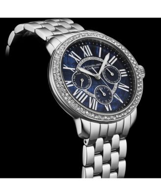 Sonata Women s 38mm Quartz Multifunction Watch – Blue Mother-of-Pearl Dial Crystal Bezel Stainless Steel Bracelet