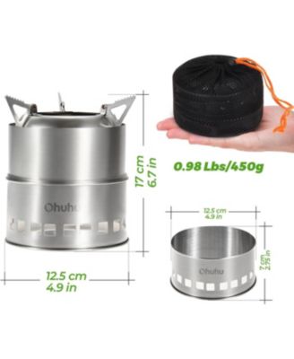 Stainless Steel Wood Burning Camp Stove – Mini Portable with Grill Grid & Carry Bag for Outdoor Cooking
