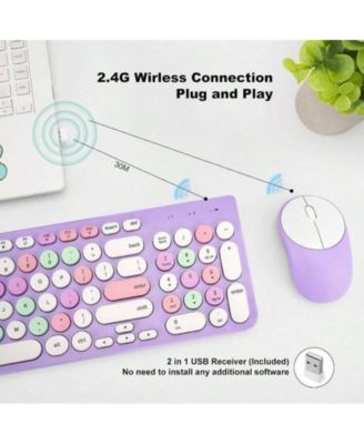 Wireless Keyboard and Mouse Combo, Typewriter Keyboard with Round Keycaps, 2.4GHz Wireless Keyboard Mouse for Computer, Desktop, Laptop