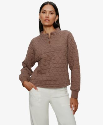 Women's Quilted Button Popover Pull-On Sweatshirt
