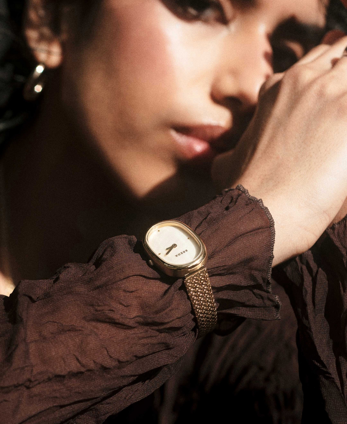 Breda Women's 'Jane Tethered' Gold Mesh Bracelet Watch, 23mm