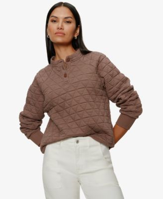 Women's Quilted Button Popover Pull-On Sweatshirt