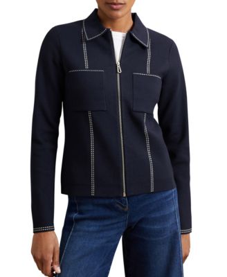 Women's Stitch-Detail Zip-Through Cardigan Sweater
