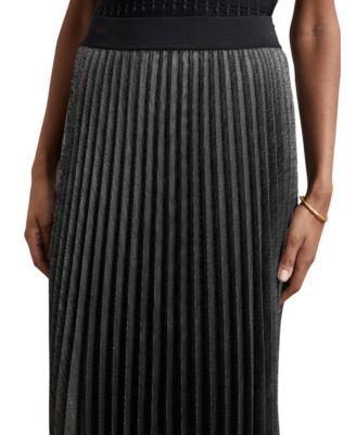 Women's Metallic Pleated Midi Skirt