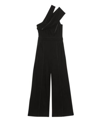 Women's Velvet One-Shoulder Wide-Leg Jumpsuit