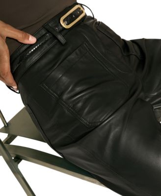 Women's Leather High-Rise Flared Pants