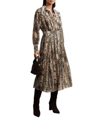REISS - Women's Snake-Print Pleated Midi Dress