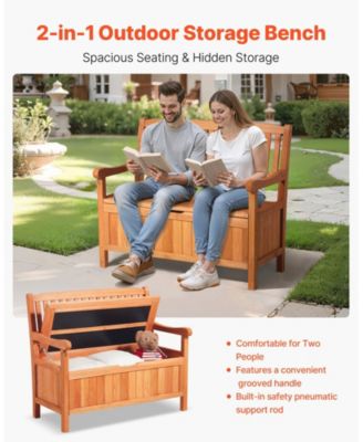 33 Gal Outdoor Wooden Storage Bench with Deck Box Seating