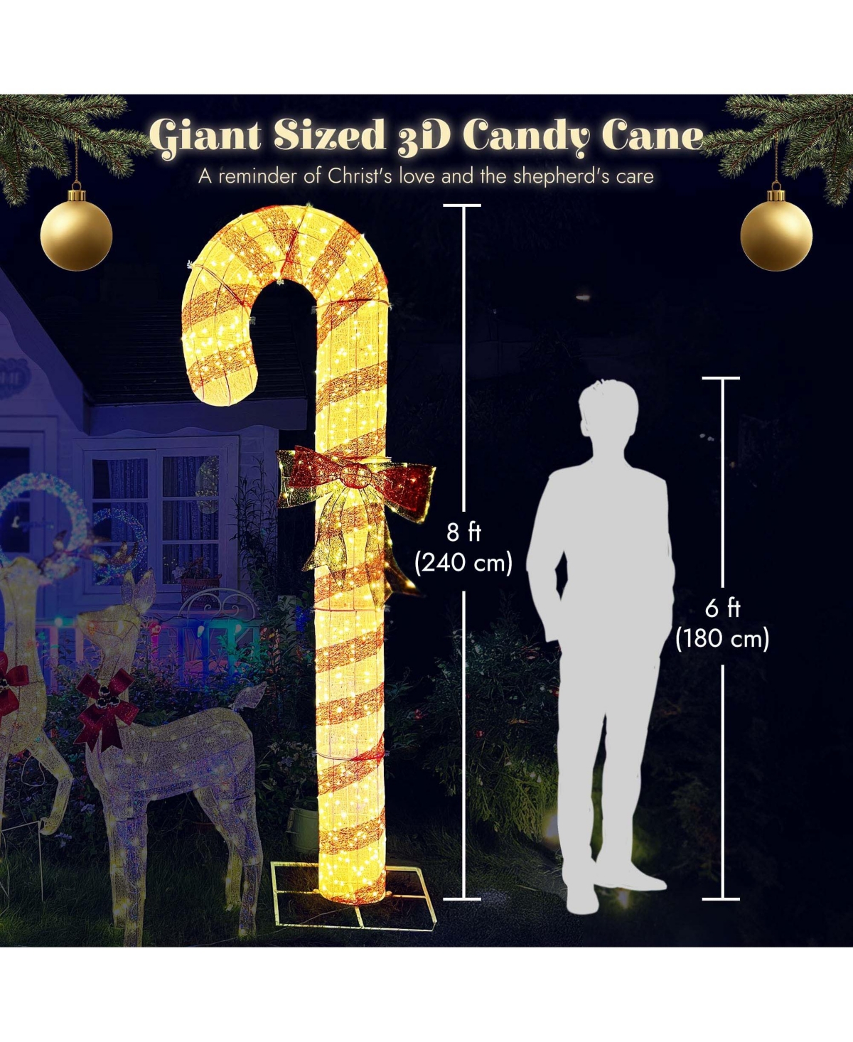 Yescom 8FT Pre-Lit 660LED Christmas Candy Cane Giant 3D Lighted Outdoor Yard Decorations, Holiday Display Large Lighting