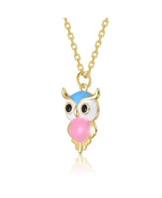 14K Gold Plated with Multi-Color Enamel Majestic Owl Design Pendant Necklace
