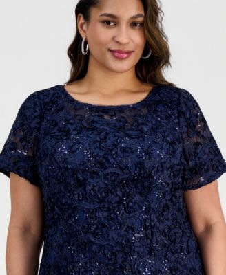 Plus Size Sequined Soutache Lace A-Line Gown